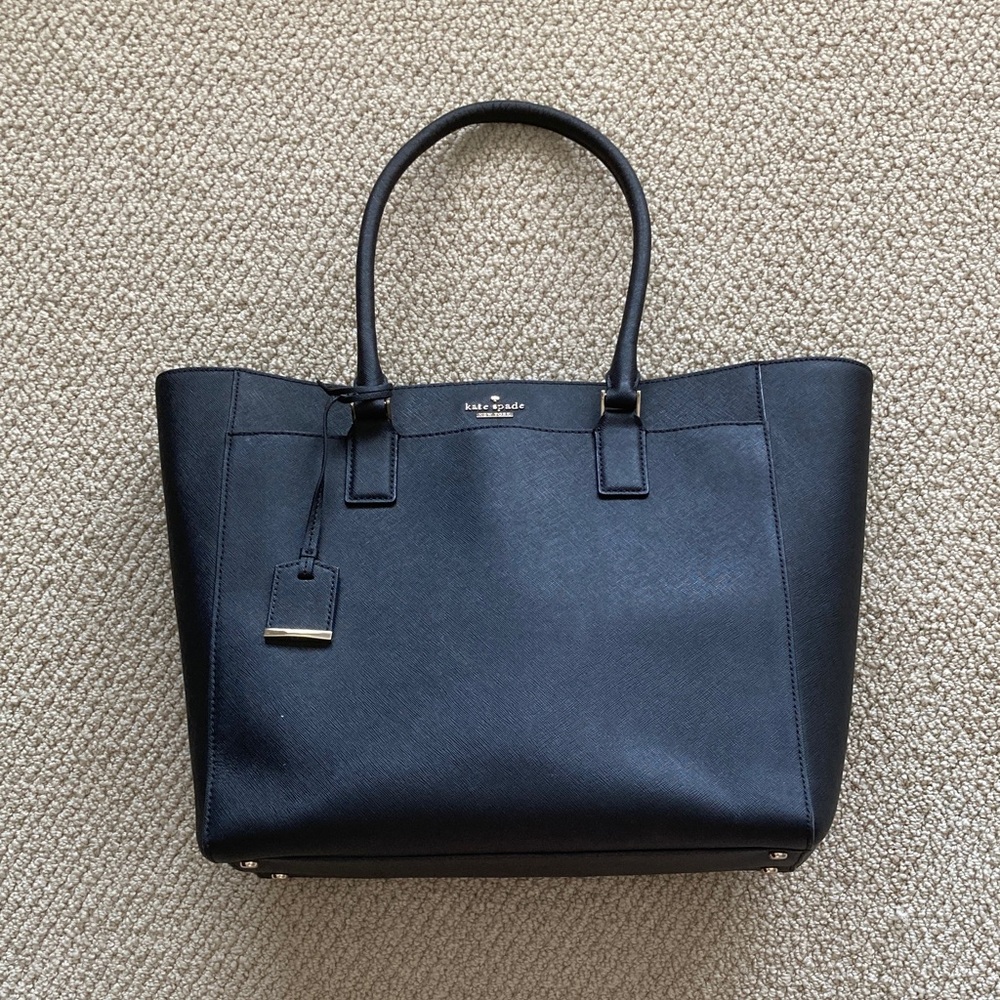 Kate Spade Large Black Tote Bag Multi Compartments Zip Top Closure Laptop EUC